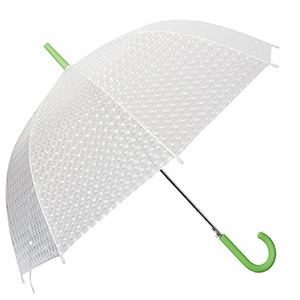 UE6357-C
	-DOME SHAPED UMBRELLA
	-Clear with Lime Green handle (Clearance Minimum 0 Units)